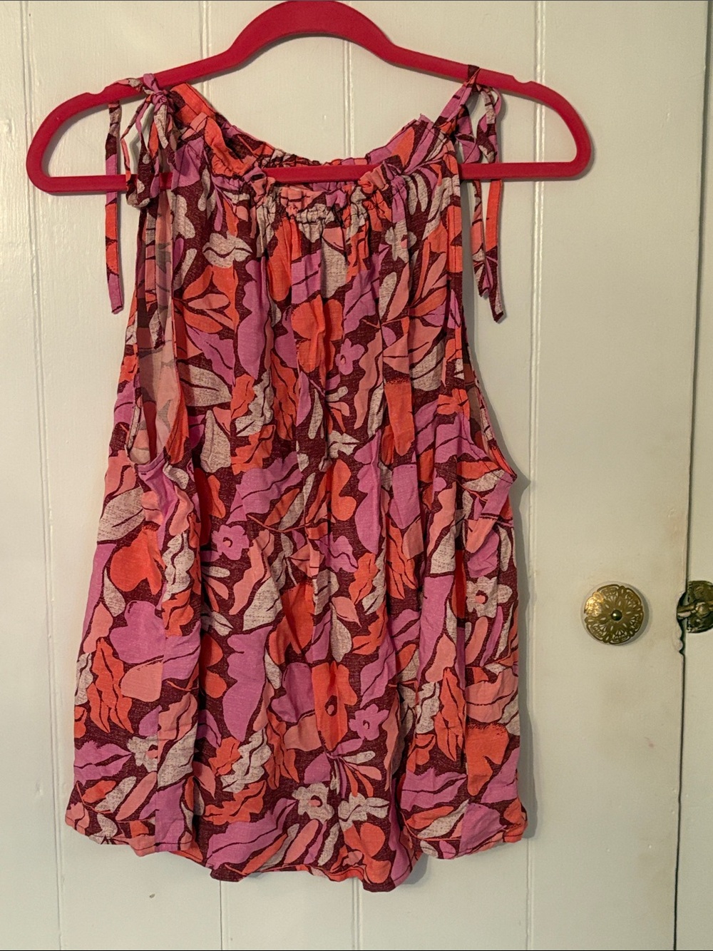 GAP Pink & Orange Floral Tie-Shoulder Tank XL
